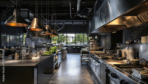 Modern Restaurant Kitchen Design: Sleek Stainless Steel and Industrial Chic