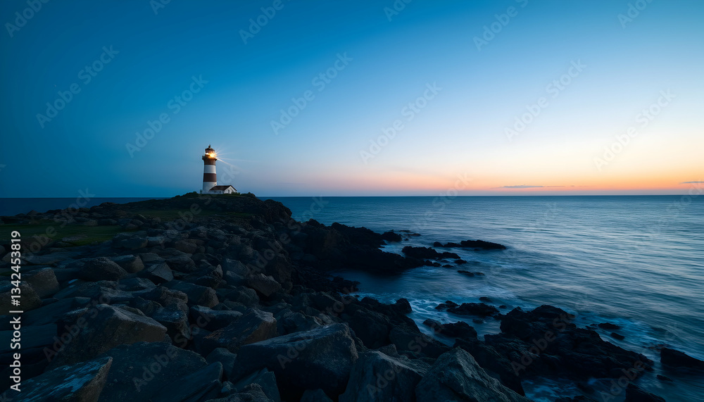 Coastal Lighthouse Guiding Ships at Sunset Serene Ocean View Coastal Lighthouse Guiding Ships at Sunset Serene Ocean View