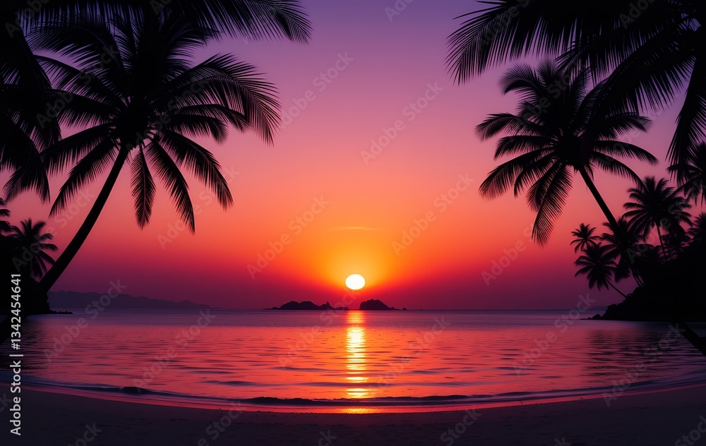 Vibrant sunset painting the ocean with deep hues of orange and violet Vibrant sunset painting the ocean with deep hues of orange and violet