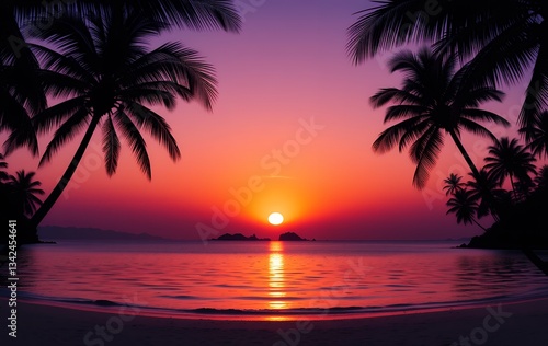 Vibrant sunset painting the ocean with deep hues of orange and violet
