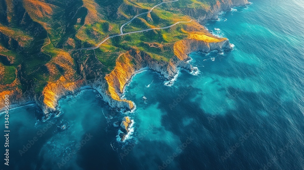 Aerial View of Dramatic Coastal Cliffs and Turquoise Ocean Aerial View of Dramatic Coastal Cliffs and Turquoise Ocean