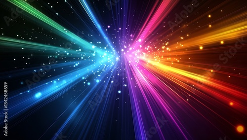 Captivating display of colorful light rays emanating from the center creating a mystical ambiance : Generative AI