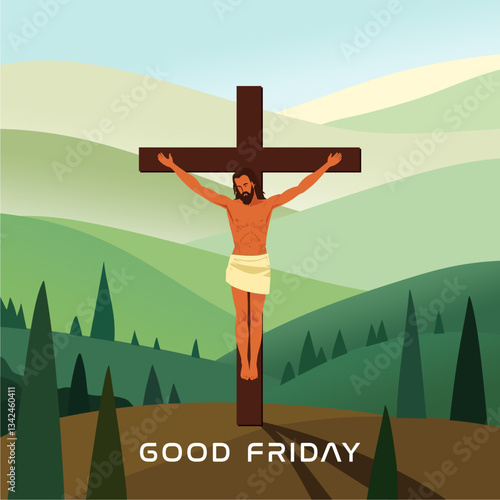 Beautiful good Friday cultural background for spiritual belief and faith vector.Good Friday Christian holiday concept with Jesus. Best For greeting card, banner, poster, logo vector illustration.