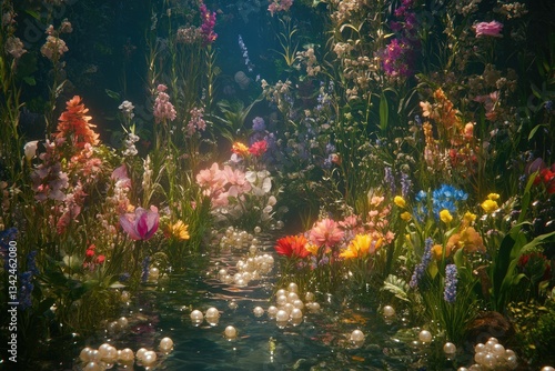 Fototapeta Naklejka Na Ścianę i Meble -  Underwater floral scene with pearls