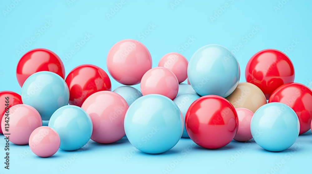 Shiny spheres scattered on blue background, ideal for backdrop, design element or decoration Shiny spheres scattered on blue background, ideal for backdrop, design element or decoration