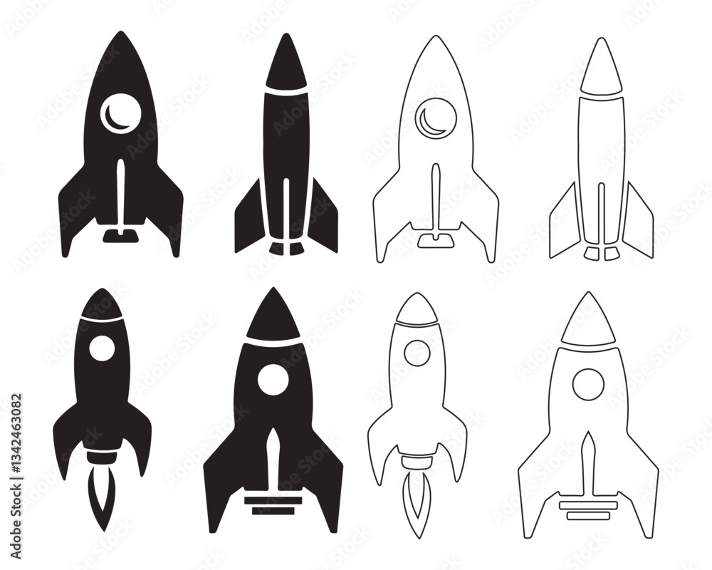 Six Rocket Icons in Black and White Six Rocket Icons in Black and White