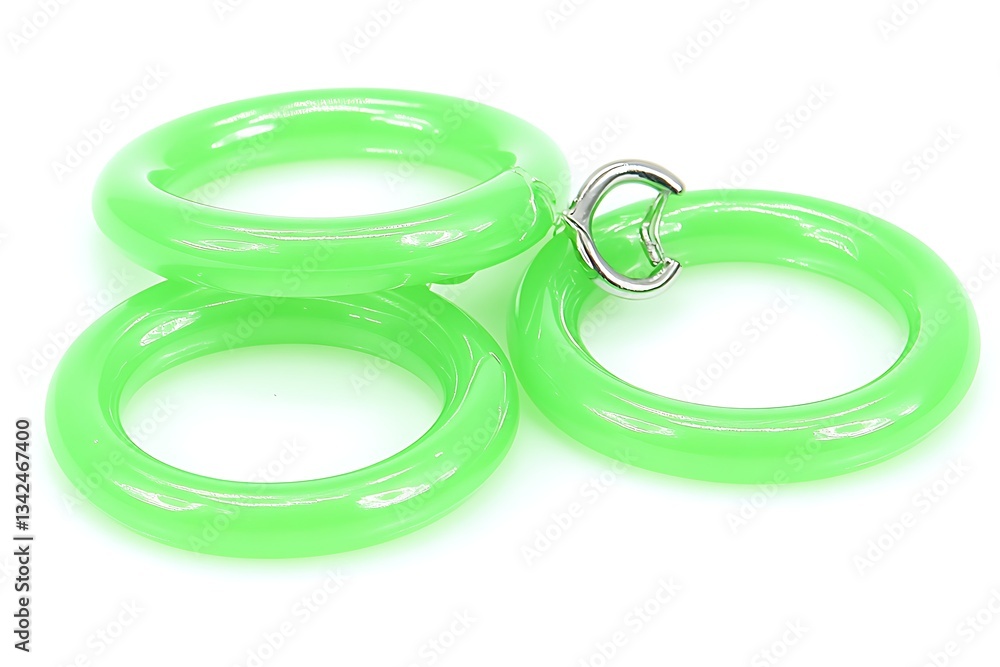 Green rings stacked with metal clasp on white background Green rings stacked with metal clasp on white background