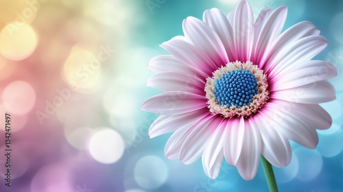Vibrant Flower with Blue Center Against Soft Colorful Background