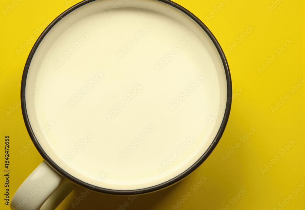 Fototapeta premium Milk in White Mug on Yellow Background