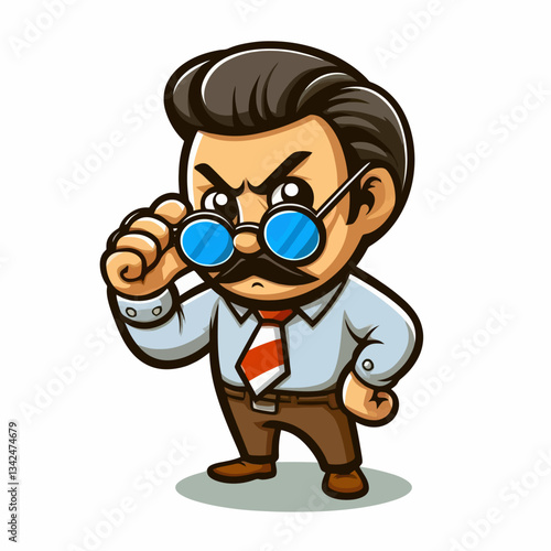 Vektor-Emblem-Logo "Bad Man" im Cartoon-Stil auf weißem Hintergrund, Format Vector EPS10, mit transparentem, isoliertem Clipart-Hintergrund für vielseitige Nutzung im Design.