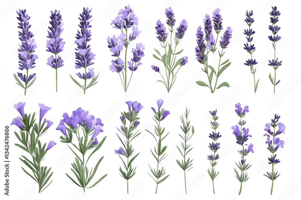 Fototapeta premium Lavender Flowers Variety Pack with Isolated, and Botanical.