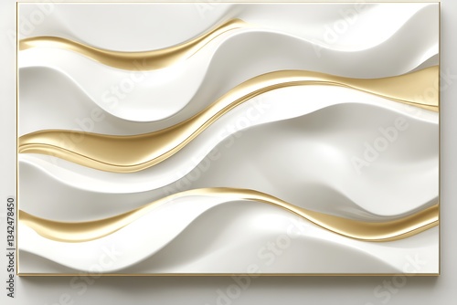 Abstract white and gold waves wall art