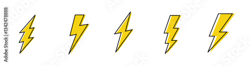 Four cartoon lightning bolt hand drawn.
