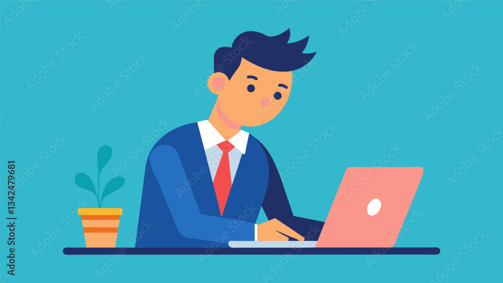A gentleman typing away on his laptop passionately advocating for a cause on his blog.. Vector illustration A gentleman typing away on his laptop passionately advocating for a cause on his blog.. Vector illustration