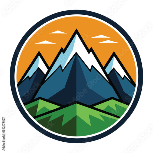 Minimalistic Mountain Silhouette with Solid Color Background