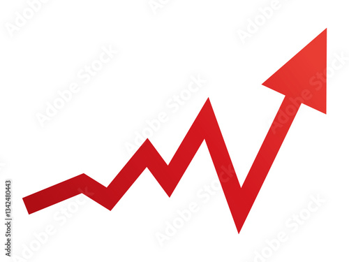 Growing business red arrow on white, Profit red arrow, Vector illustration.Business concept, growing chart. Concept of sales symbol icon with arrow moving up. Economic Arrow With Growing Trend.