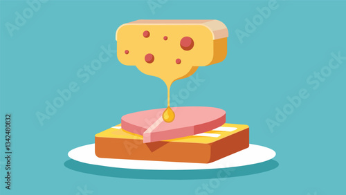 Next add a layer of Swiss cheese over the roasted pork. Make sure to cover the entire slice of bread.. Vector illustration