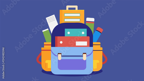 The backpack once overflowing with papers and folders now looks pristine and structured as the student carefully places each item in its designated spot.. Vector illustration