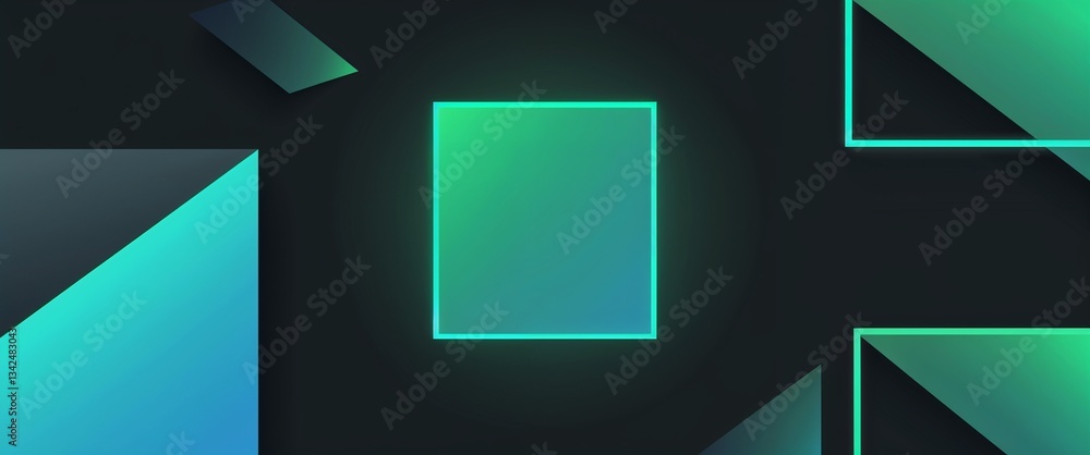 cyan green gradient glowing geometric shapes edges neon patterns on plain black background illustration design concept backdrop cyan green gradient glowing geometric shapes edges neon patterns on plain black background illustration design concept backdrop