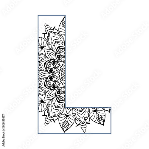 Mandala alphabet letter coloring book for adults vector illustration.