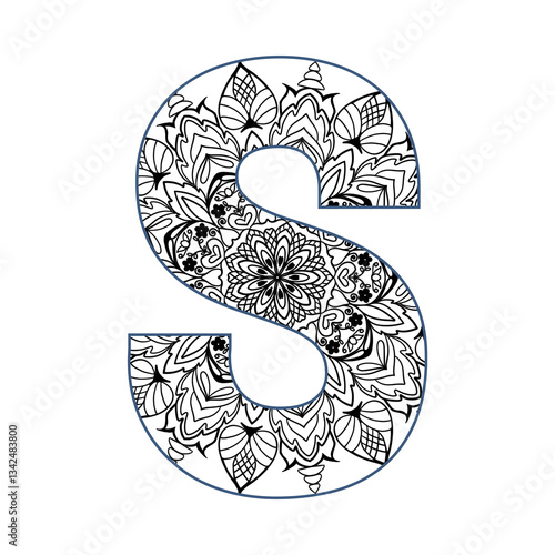 Mandala alphabet letter coloring book for adults vector illustration.