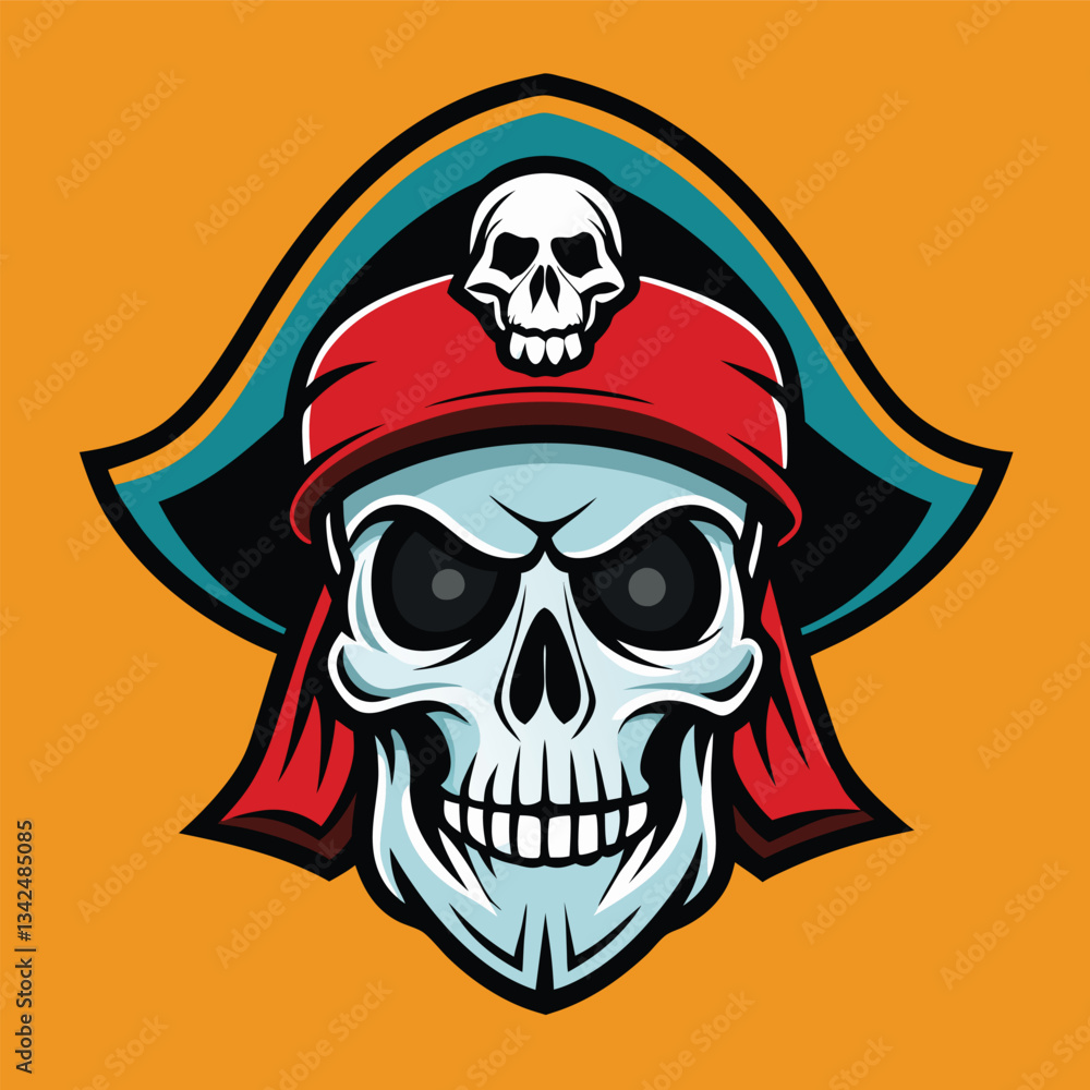 Illustrative Pirate Skull Logo in Solid Black and White Illustrative Pirate Skull Logo in Solid Black and White