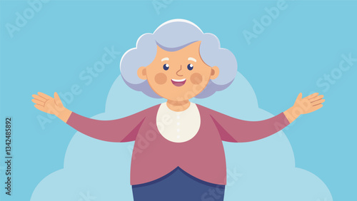A grandmotherly figure with her arms open in a comforting embrace offers life coaching services to her peers helping them navigate the challenges of aging with resilience and. Vector illustration
