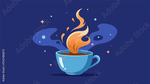 Steam rises from the cup creating a ethereal effect that seems almost magical.. Vector illustration