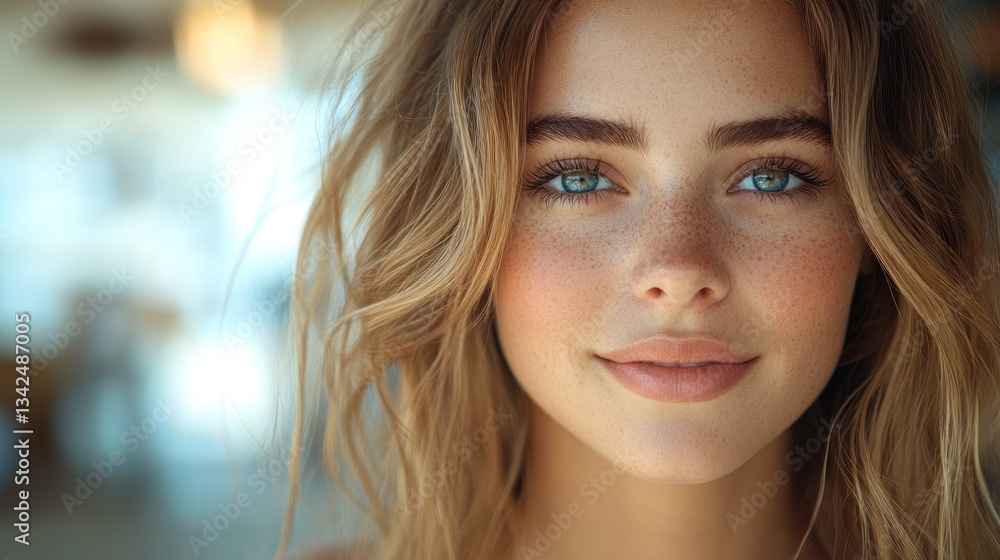Portrait of a Young Woman with Freckles and Blue Eyes Portrait of a Young Woman with Freckles and Blue Eyes