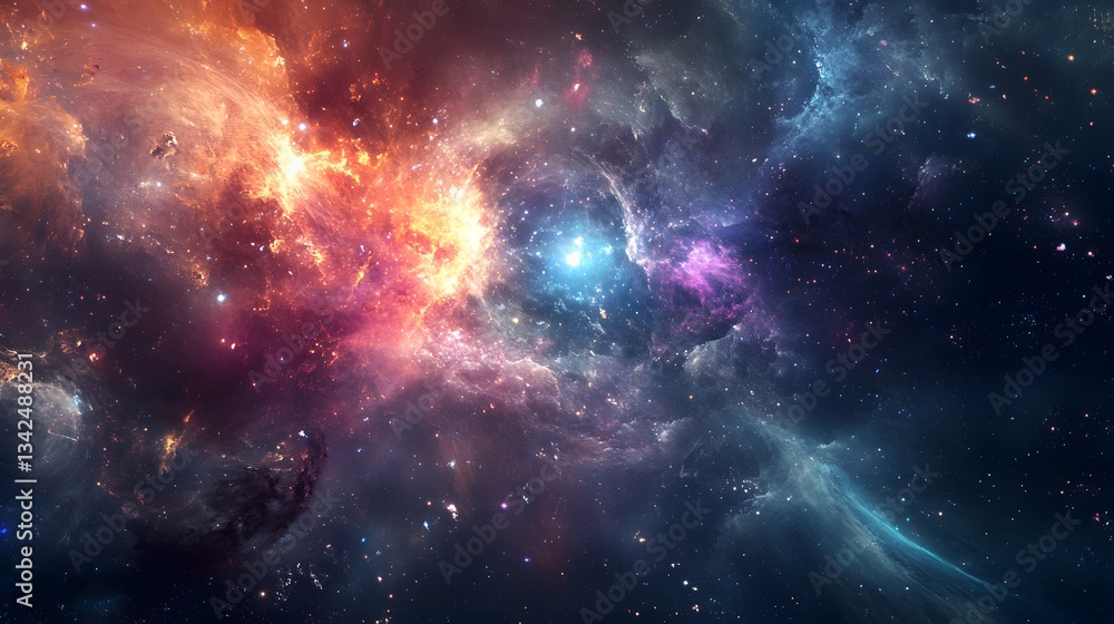 Fototapeta premium Cosmic Nebula Vibrant Orange, Blue, and Purple Gas Clouds in Deep Space