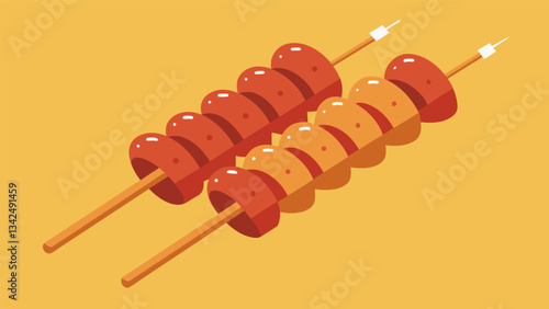 The constant flow of skewers filled with tender and juicy meats makes it difficult for diners to resist indulging in one more bite.. Vector illustration