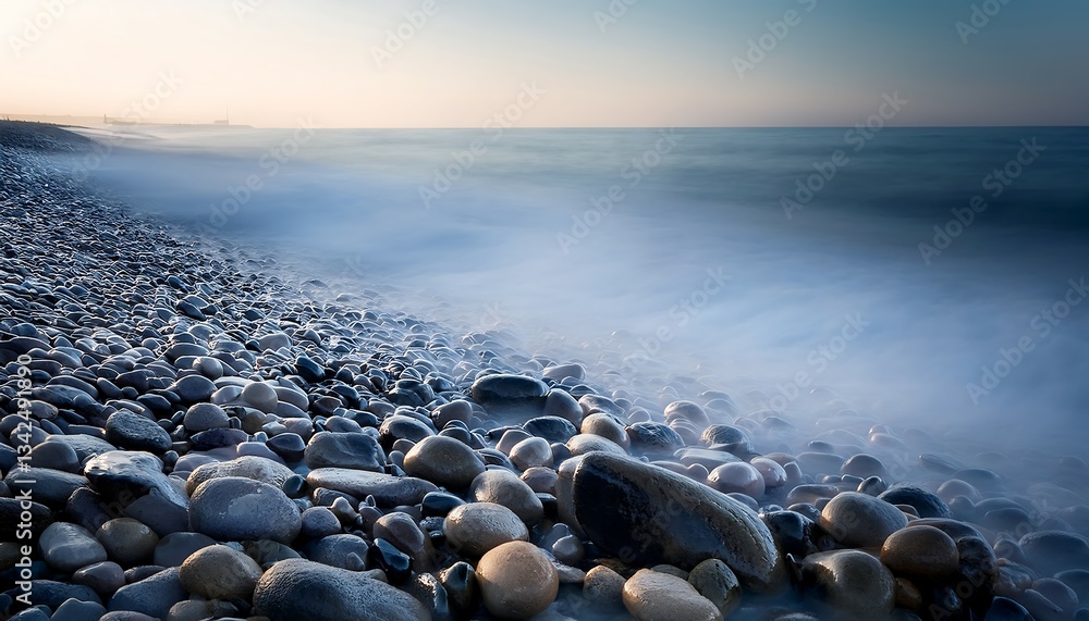 Ethereal Ocean Waves Flowing Over Smooth Pebbles in a Long-Exposure Shot