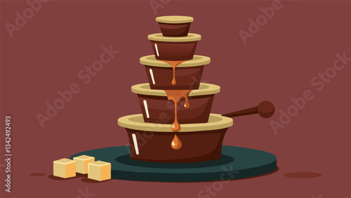 A sumptuous chocolate fountain cascading with warm velvety chocolate for an interactive and decadent chocolate tasting experience.. Vector illustration