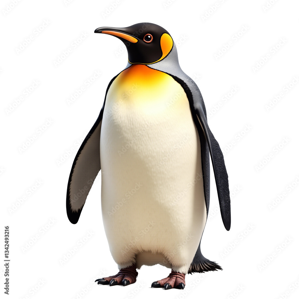 Obraz premium Majestic king penguin portrait isolated on transparent background. Detailed digital painting for wildlife education, zoology projects, and nature-themed designs.