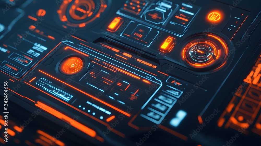 Obraz premium Futuristic Orange and Blue Digital Control Panel Interface