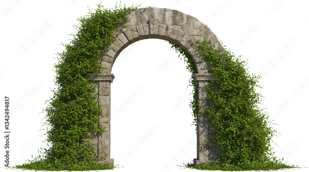 Obraz premium Stone Archway Entrance Overgrown with Lush Green Vines Ideal for Garden or Park Setting