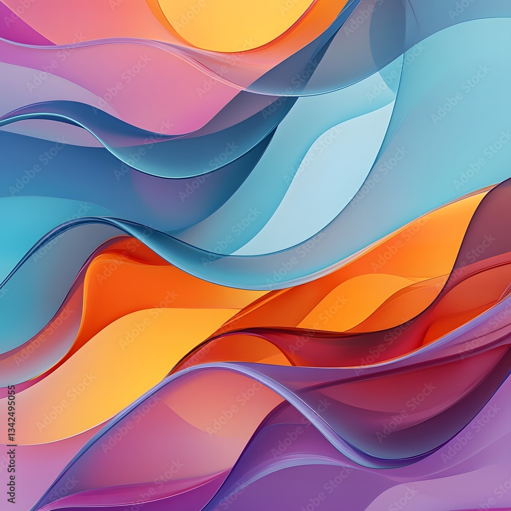 Obraz premium Vibrant Abstract Waves Translucent Layers of Orange, Blue, and Purple