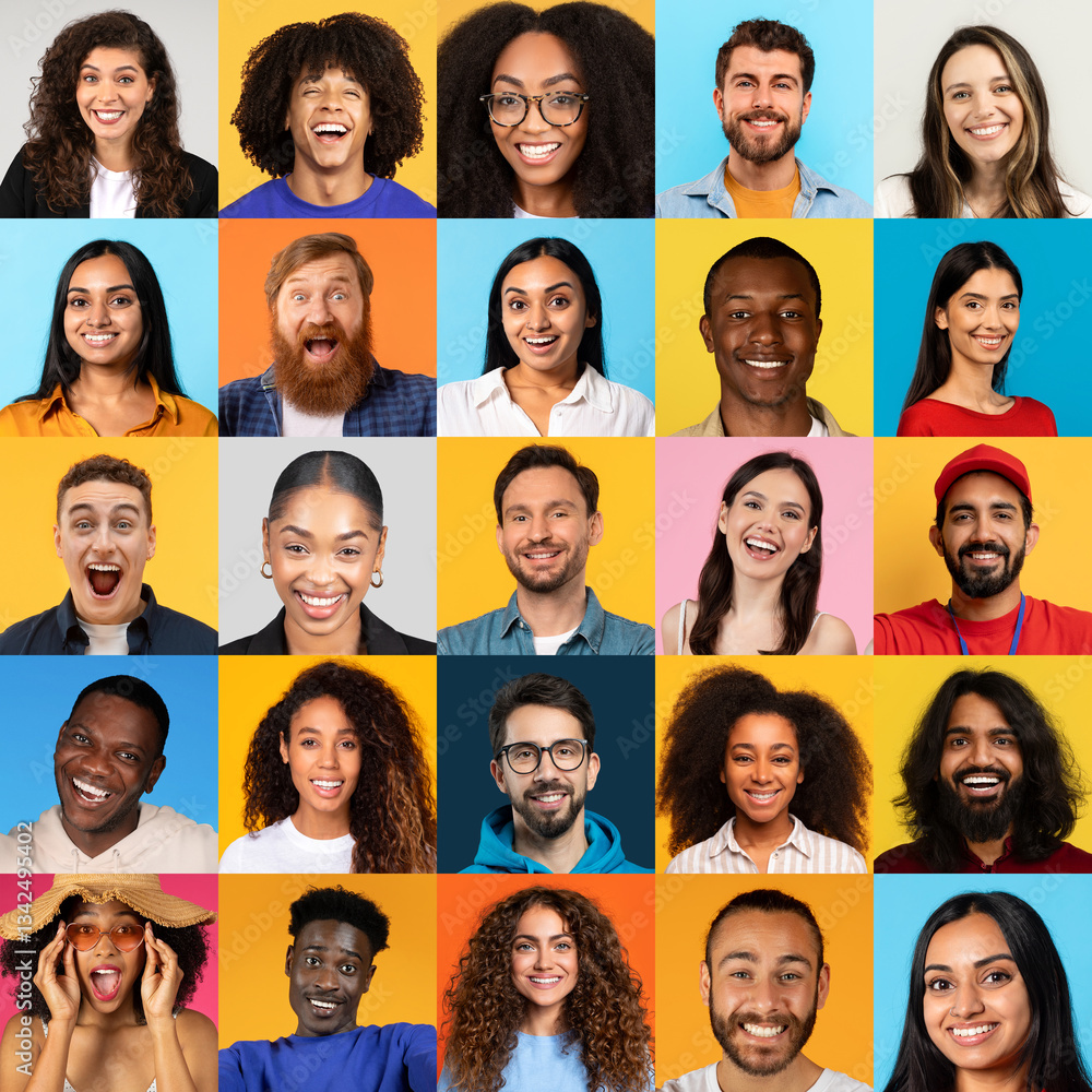 A vibrant collection of cheerful individuals from various backgrounds, expressing joy and positivity. Each face reflects unique stories of happiness and diversity against bright backdrops. A vibrant collection of cheerful individuals from various backgrounds, expressing joy and positivity. Each face reflects unique stories of happiness and diversity against bright backdrops.