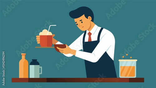 The bartender adds a splash of simple syrup to achieve the desired level of sweetness.. Vector illustration