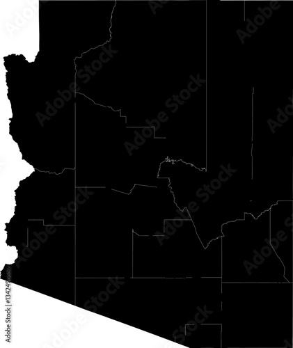 A black and white outline map of Arizona featuring county borders and divisions in fine detail.