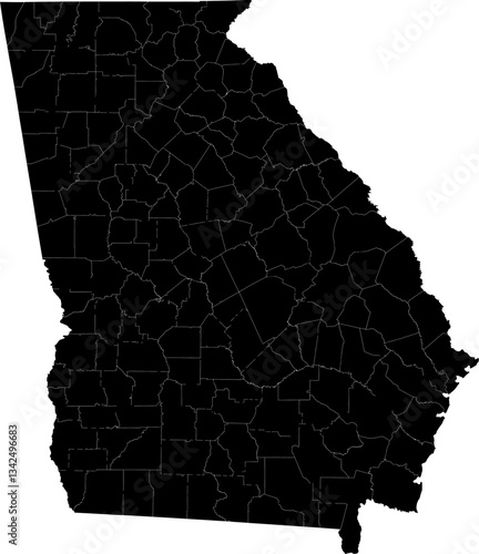 A black and white outline map of Georgia with clearly defined county borders and divisions.