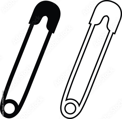 Continuous flat and line safety pin icon set. Single line art safety doodle outline open safety pin vector collection isolated on transparent background. steel tool design for fashion, security needle