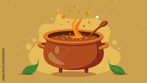 The bubbling pot releases a deep earthy smell as the mole sauce cooks.. Vector illustration