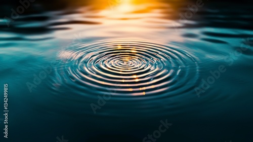 Serene Water Ripples  Sunset Reflection  Concentric Circles  Peaceful Nature