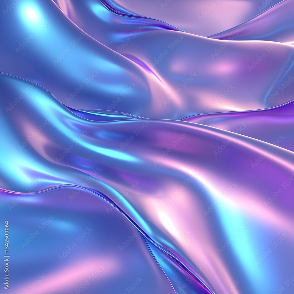 Naklejka premium Abstract Iridescent Fabric Texture Flowing Blue Purple Pink Waves