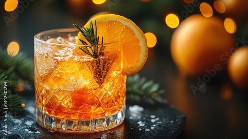 A Festive Aperol Spritz Cocktail Garnished with Orange and Rosemary