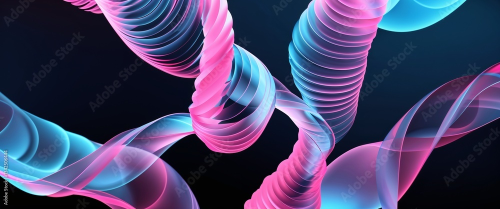 Obraz premium cyan pink gradient translucent spiral twists abstract pattern abstract on plain dark black background illustration design concept backdrop