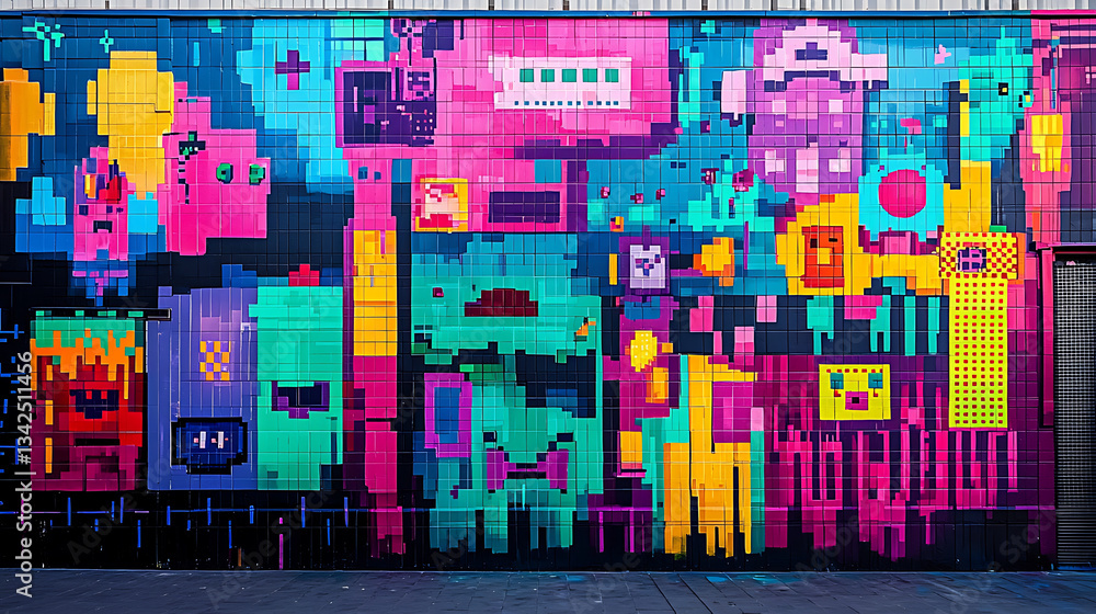 Fototapeta premium Colorful Urban Street Art: Bold, Bright Graffiti Mural Paintings