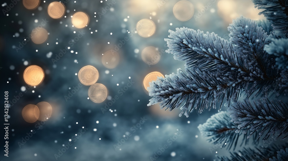 Enchanting Winter Christmas Tree with Bokeh Lights in Snowy Wonderland - Festive Holiday Background Enchanting Winter Christmas Tree with Bokeh Lights in Snowy Wonderland - Festive Holiday Background