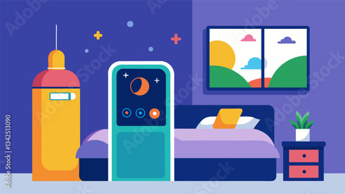 A colorful sleep tracker next to a persons bed encouraging them to monitor their sleep patterns and make adjustments to their routine if needed.. Vector illustration